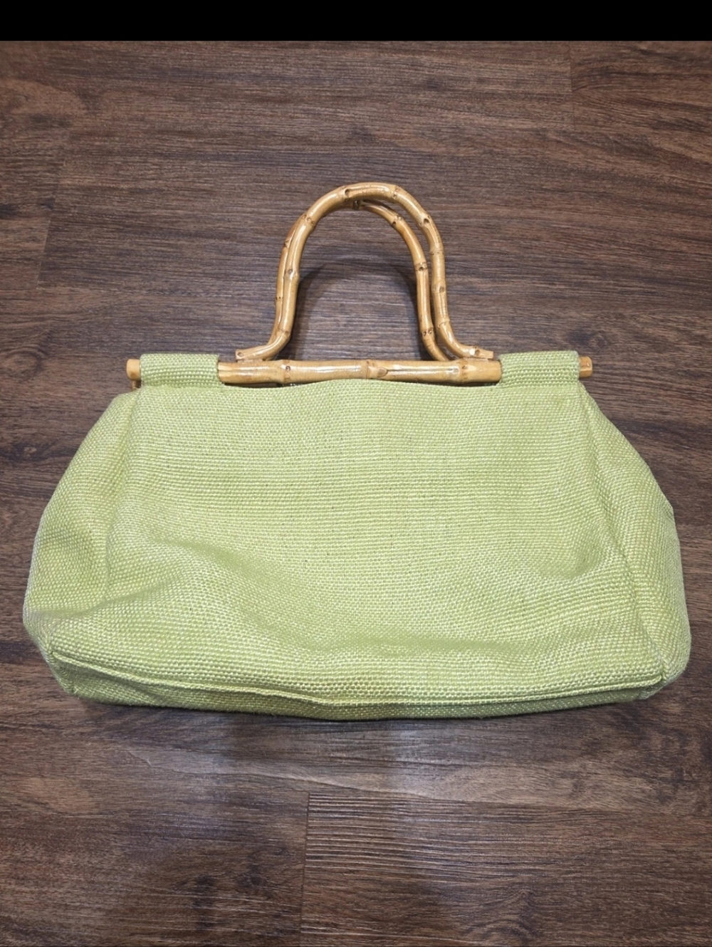 Vintage 1954 Fossil Bamboo Green Woven Handbag.